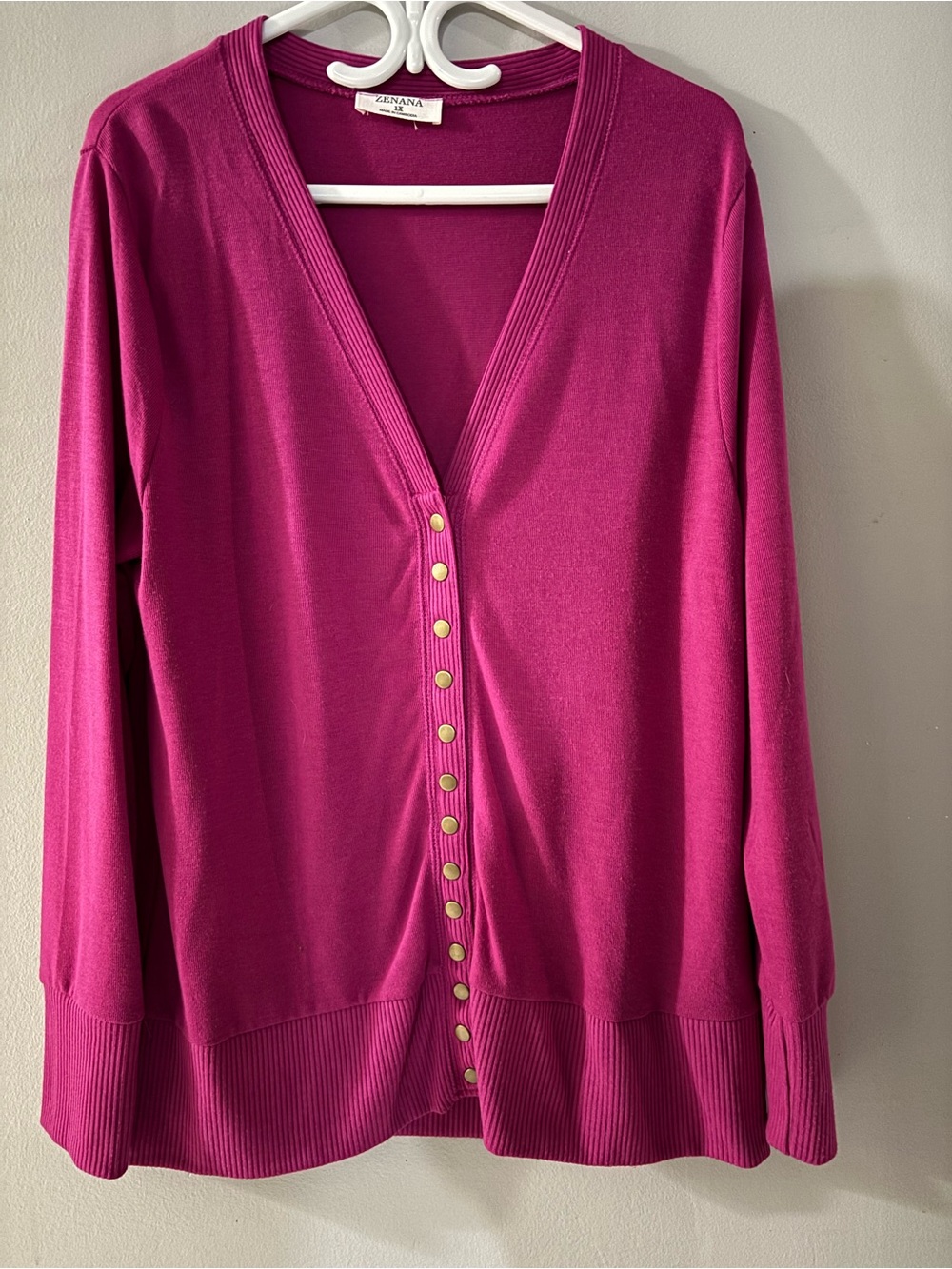 Pink Fuchsia V-Neck Button Cardigan Sweater XL